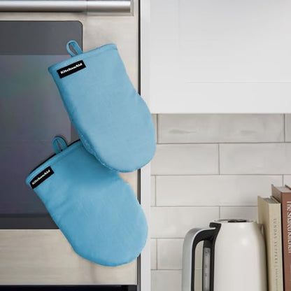 KITCHENAID Gourmet Series Gridlines Mini Oven Mitts 2-Pack Set, Heat Resistant up to 600°F, Soft Silicone Grip, Magnetic Cuff, Blue Velvet, 5.5"x9" - color: Blue Velvet