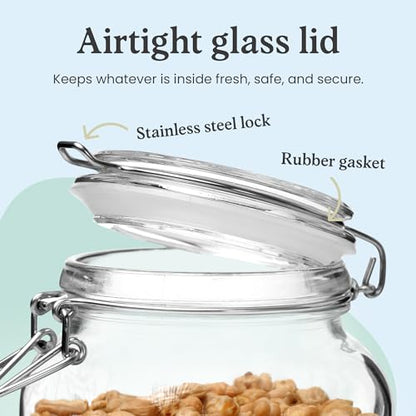 Set of 3 Glass Mason Jar 64 Ounces with Airtight Lid Large Jars With Stainless Steel Bail And Trigger Clamps - size: 68 oz 3 Pack