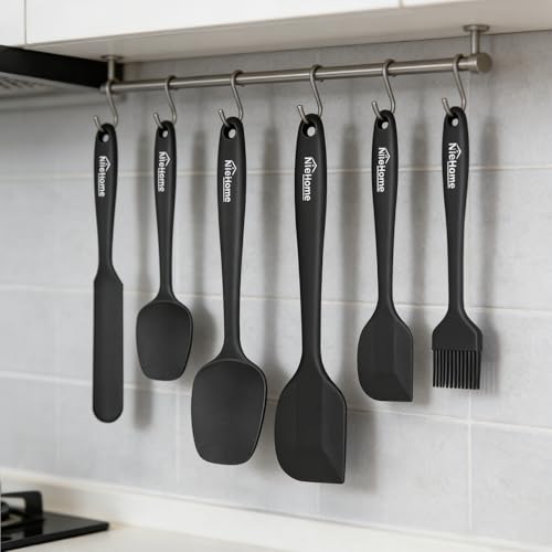 NileHome Silicone Spatula Set, 6 Pieces Food Grade Kitchen Utensils with Silicone Brush Heat Resistant Up to 600°F Dishwasher Safe BPA-Free Rubber Spatula for Scraping, Baking, Cooking, Mixing-Black | Food-Grade Material,Heat Resistant Up to 600°F,Dishwas