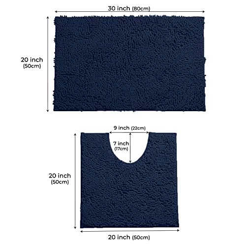 LuxUrux Bathroom Rugs Sets 2 Piece: Quick Dry, Soft Plush Anti-Slip, Super Absorbent. Includes Rectangular (31x20 inches) & U-Shaped Toilet Mat (20x20 inches) | Navy - color: Navy, size: 2 Piece Set
