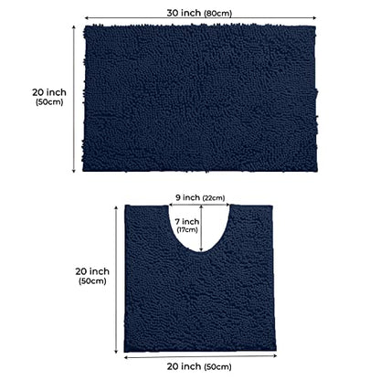 LuxUrux Bathroom Rugs Sets 2 Piece: Quick Dry, Soft Plush Anti-Slip, Super Absorbent. Includes Rectangular (31x20 inches) & U-Shaped Toilet Mat (20x20 inches) | Navy - color: Navy, size: 2 Piece Set