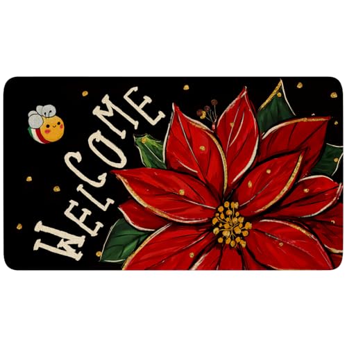 Merry Christmas Door Mat Outdoor for Front Door,Poinsettia Red Floral Holiday Welcome Doormat,Winter Xmas Floor Rugs for Indoor Porch Entrance Farmhouse Decor 30" x 17" - color: 2025 Christmas Doormat 2
