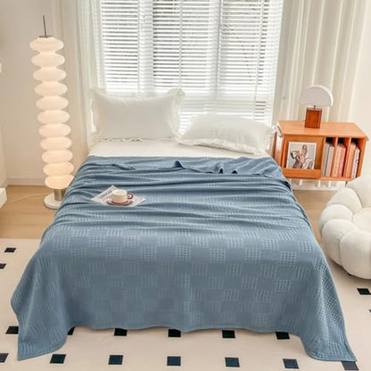 100% Cotton Waffle Knit Blanket,Lightweight,Breathable and Soft, Waffle Weave Blanket for Summer Spring,Blue,150 x 200 cm / 59 x 79 inch - color: Blue, size: Single Size 59x79 inch