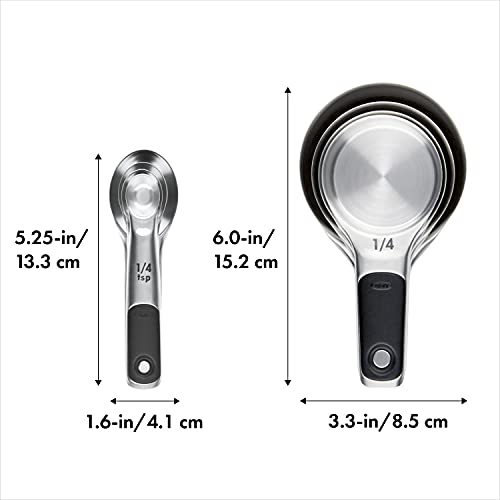 OXO Good Grips Stainless Steel Measuring Cups and Spoons 8-Piece Set | Magnetic Handles for Easy Nesting Storage, Non-Slip Grip, Etched Measurement Markings, Baking Tools, Dry and Liquid Measuring - size: 8 count, style: Set
