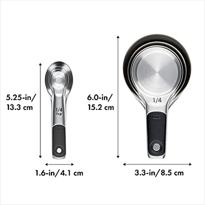 OXO Good Grips Stainless Steel Measuring Cups and Spoons 8-Piece Set | Magnetic Handles for Easy Nesting Storage, Non-Slip Grip, Etched Measurement Markings, Baking Tools, Dry and Liquid Measuring - size: 8 count, style: Set