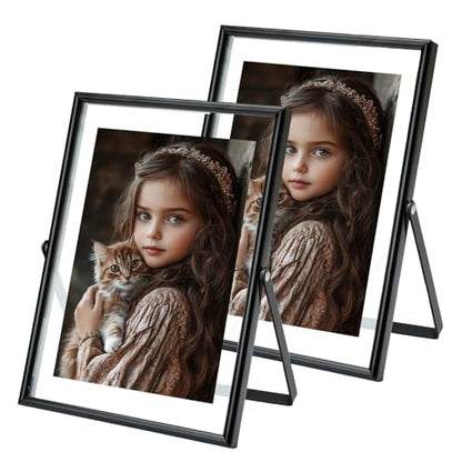 2 Pack 5X7 Black Floating Picture Frame For Picture Size 5×7 4x6 3x5 Metal Glass Photo Frames,Tabletop Display Vertically,Home Wedding Party Office Decor