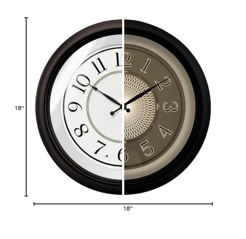 18" Galaxy Large Illuminated Atomic Analog Wall Clock | Battery Operated, Night Light Wall Clock with Smart Sensor, Accurate & Easy to Read for Living Room, Kitchen & Home Office - color: Oil Rubbed Bronze
