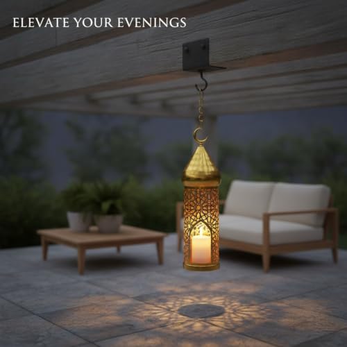 Hang or Display Decorative Metal Lantern with Gold-Plated Finish for Ambient Candle Lighting