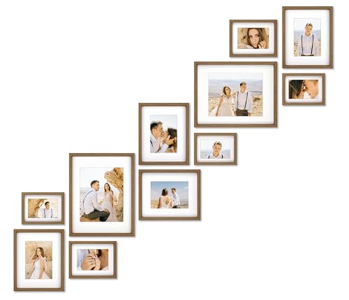 VELISTA 11 Piece Stair Picture Frame Set for Wall – Shadow Box Stairwell Gallery Wall Frame Set–Rustic Stairway Décor for Walls -Wooden Ladder Picture Frames - Farmhouse Staircase Wall Décor(Walnut) - color: Walnut, size: Staircase Gallery Wall
