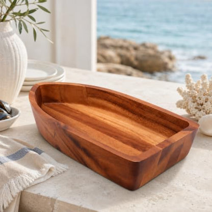 Arthur Court Boat Shape Acacia Wood Serving Bowl - Large Salad Bowl for Fruits and Snacks - 3" H x 9" W x 16" L - size: 3 inches Tall x 9 Wide 16 Long