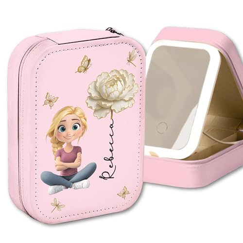 Women & Girls Floral Makeup Box With LED Mirror - Personalized Birthmonth Flower Travel Jewelry Organizer Gift for Daughters Sisters on Birthday Christmas Graduation Wedding - color: Floral Soul, size: Teen Girls
