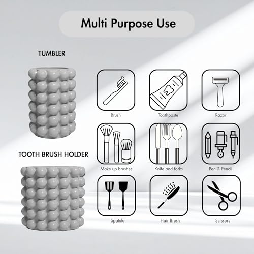 Better Trends Bathroom Accessories Set 3 Pieces Resin Bubble Textured Soap Dispenser, Toothbrush Holder & Tumbler for Vanity, Kitchen Sink & Countertop Organization Gray Nova Collection - color: Gray