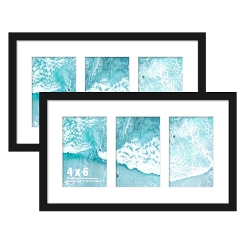 DUENPY 2 Pack 8x14 Collage Frame For 3 4x6 Photos Black | Dual-purpose Layout Holds Three 4x6 Photos Or One 8x14 Photo, Supports Horizontal & Vertical Wall Mounting - color: Black, size: 8x14（4x6 opening）-2 Pack