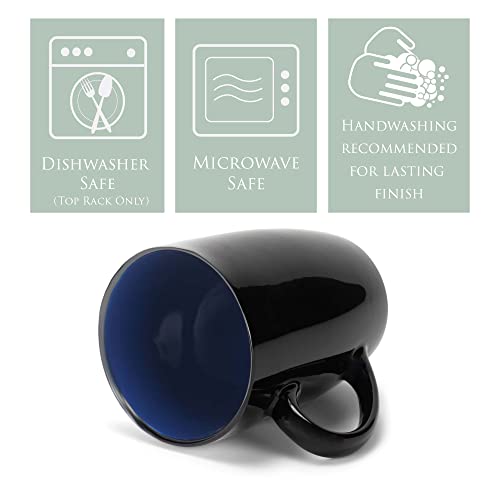 Elanze Designs Color Pop Blue Black Exterior 16 ounce Glossy Ceramic Mugs Matching Set of 4 - color: Blue