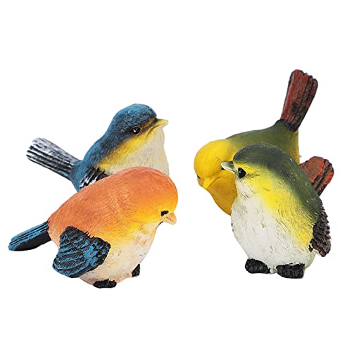 Ejoyous 4Pcs Bird Figurine Statue Resin Animal Sculpture Garden Decor | Decorative Small Bird Figurines Ornament for Outdoor Lawn Courtyard Farmhouse
