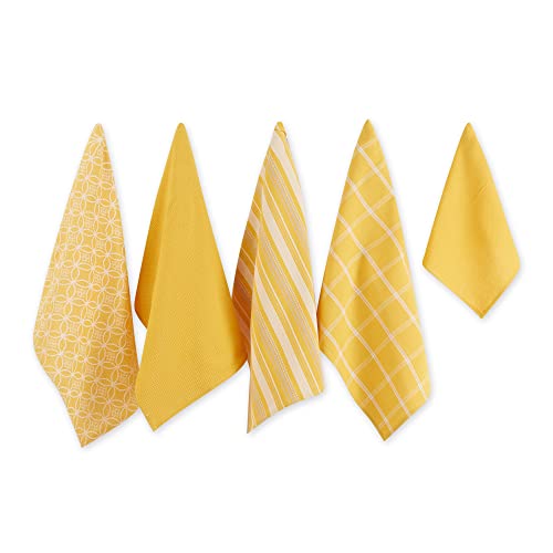 DII Assorted Woven Kitchen Set, Dishtowel, 18x28, Dishcloth, 13x13, Mustard, 5 Piece - color: Mustard, size: Dishtowel, 18x28"; Dishcloth, 13x13"