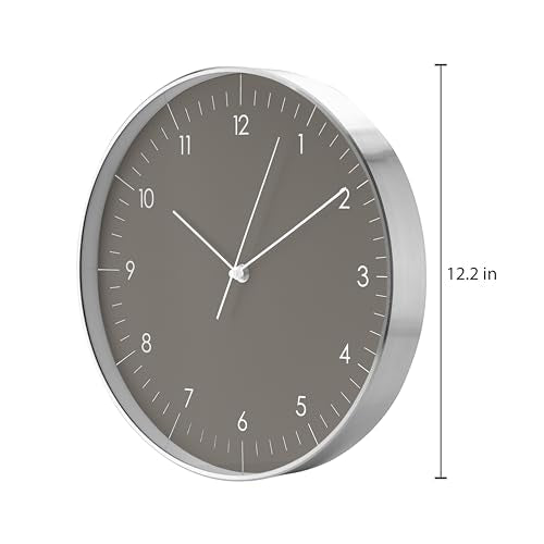 Modern Silent Quartz Wall Clock, 12in, Dark Grey & Gold | Chic & Minimalist, Non-ticking, Analog, Arabic numerals, Easy-to-read, Battery operated, for Living Room, Mantel, Foyer - color: Dark Grey, 12"