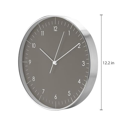 Modern Silent Quartz Wall Clock, 12in, Dark Grey & Gold | Chic & Minimalist, Non-ticking, Analog, Arabic numerals, Easy-to-read, Battery operated, for Living Room, Mantel, Foyer - color: Dark Grey, 12"