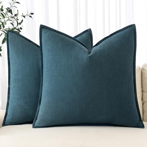 MIULEE Decorative Linen Pillow Covers 20x20 Inch Blue | Boho Farmhouse Neutral Couch Throw Pillows for Bed, Pack of 2 Accent Coastal Modern Pillowcases, Sofa Livingroom Home Decor - color: Blue, size: 20" x 20" (Pack of 2)