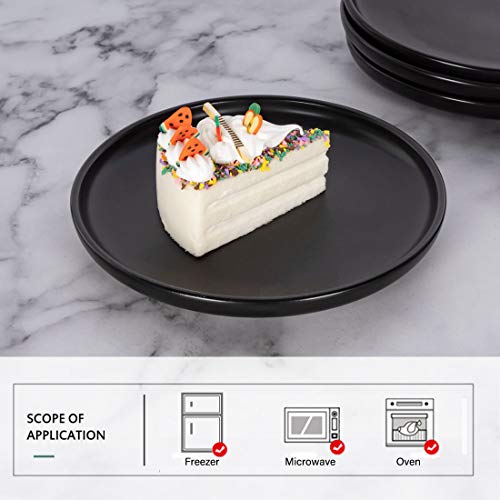 6 Inches Small Appetizer Plates Matte Porcelain, Elegant Mini Size Round Serving Plates for Dessert, Salad, Snacks, Set of 6 (Black)