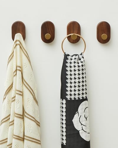 Wood Coat Hooks Wall Mount - Modern Walnut Coat Hook with Bronze Accent for Hanging Clothes,Keys,Purse,Robes,Towel,Backpacks, Single Brass Wall Hooks Heavy Duty for Entryway, Closet, Bathroom (4 Pack) - size: HT-4Pack