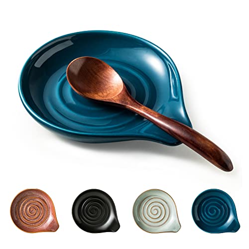 Spoon Holder, Ceramic Spoon Rest for Kitchen Counter Farmhouse Cooking, Large Utensil Rest for Spoons, Ladles, Tongs, Spatula, 5 Inches (Blue) - color: Blue