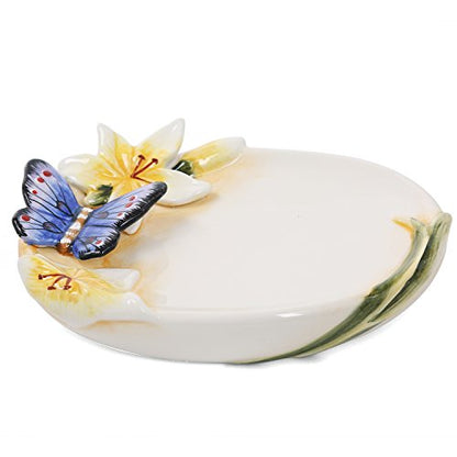 Ceramic Bathroom Accessory Set Dancing Butterfly Ceramic 5 Pieces Set,Including Toothbrush Holders,2 Gargle Tooth-Brushing Cups,Soap Dishes,Soap & Lotion Dispenser