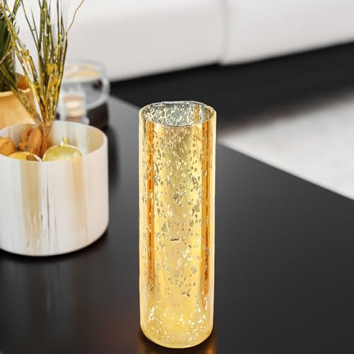 WGVI Hurricane Candle Holder Sleeve, W: 3", Ht: 10", Gold Speckled Glass Cylinder Open Both Ends, Chimney Tube Shade, 2 Pieces - color: Gold Speckle, size: 3x10"H