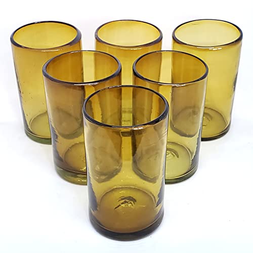 Solid Amber 14 oz Drinking Glasses (set of 6), Recycled Glass, Lead-free, Toxin-Free (14oz Drinking) - color: Amber, size: 14 oz