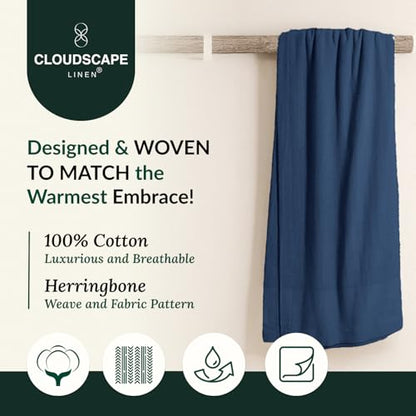 CSL All Season Cotton Blanket Queen Size, Soft & Warm, 92"x92", Ensign Blue | Queen Summer Blanket, Fits up to Full Size Bed, Soft & Breathable for All Season, Gift Ready with Reusable Tote Bag - color: 04. Ensign Blue, size: Queen / Full (92" x 92")