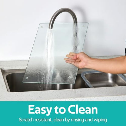 Murrey Home Glass Cutting Board for Kitchen Counter, Tempered Glass Chopping Boards Dishwasher Safe, Small Clear Countertop Tray, Scratch Resistant, Heat Resistant, Non Toxic, Frosted, 12"x8" - color: Textured Clear, size: 11.8"L x 7.9"W