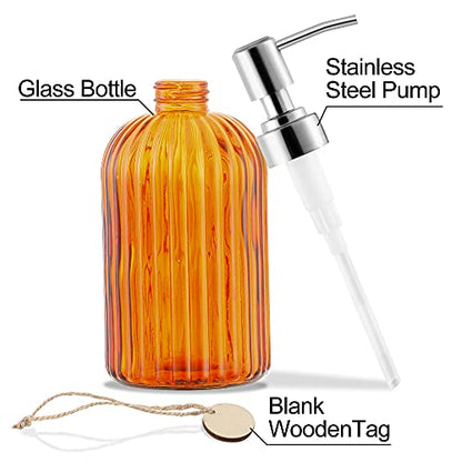 MOCLIF 16 OZ Soap Dispenser，Tempered Glass Clear Vertical Stripe with 304 Rust Proof Stainless Steel Pump Refillable Liquid Hand Soap Dispenser，for Bathroom, Kitchen, Dish Soap，Lotion (Orange) - color: Orange