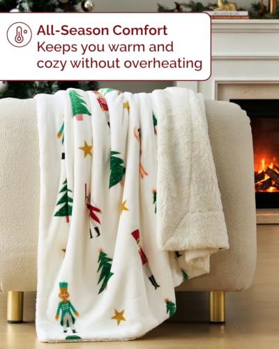 Christmas Sherpa Blanket Throw Size, Reversible Blanket - Nutcracker, 50x60 | Super Soft Double Sided Throw for Bed, Sofa, Couch, Reversible Sherpa Fleece Blanket, Thick, Warm, Plush, Xmas Winter Bedding - color: 05 - Nutcracker