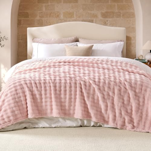 Lotus Karen 3D Bubble Fleece Blanket - Ultra Soft Fluffy Pink King Blanket for Bed Couch, Lightweight Cozy Throw for All Season, Adults Women Kids(Light Pink, 108"x90") - color: 02 Light Pink, size: King (108" x 90")