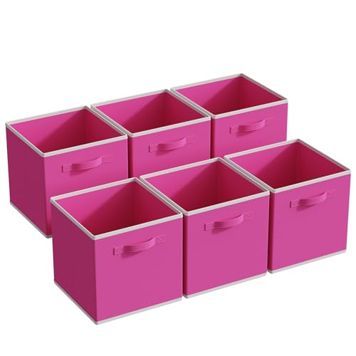 MAX Houser 6 Pack Foldable Fabric Storage Bins with Dual Handles, Pink | 6 pack cloth storage bins with dual carry handles, Foldable Storage Cubes Organizer Baskets, ideal for home bedroom closet - color: 1 pink