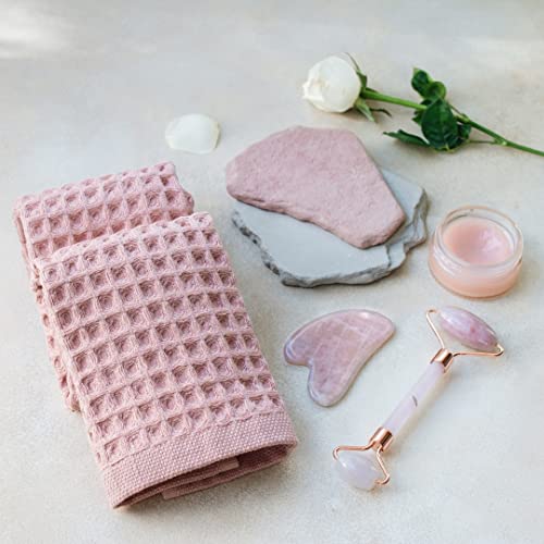 Waffle Washcloths Set, 100% Turkish Cotton (Powder Pink) - color: Powder Pink, size: Washcloths Set (4 Pieces)
