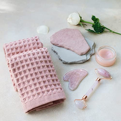 Waffle Washcloths Set, 100% Turkish Cotton (Powder Pink) - color: Powder Pink, size: Washcloths Set (4 Pieces)