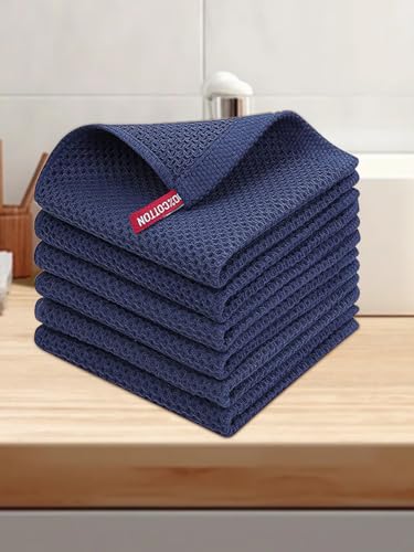 100% Cotton Waffle Weave Kitchen Dish Cloths, 6 Pack Ultra Soft Absorbent, Quick Drying Dish Towels, 12x12 Inches, Dish Rags for Drying Dishes & Daily Kitchen Use, Navy Blue - color: Navy Blue