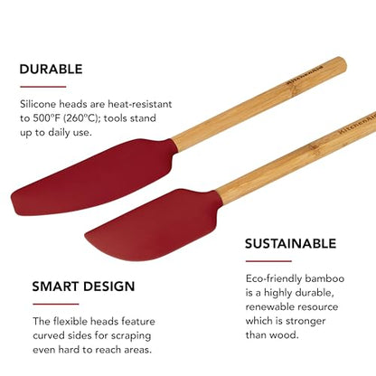 KitchenAid Bamboo Spatula Set, Empire Red, 2-Piece - color: Empire Red