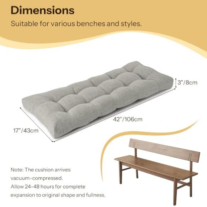 Bench Cushions for Indoor Furniture 42"X17"X3", 1 PC, Light Grey | 3"/8 cm Thick, Soft Non-Slip Window Seat Cushion, Tufted Bench Seat Cushion for Dining, Piano Benches and Window Seats - color: Light Grey