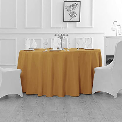 Fokitut 2 Pack Waterproof Round Tablecloth, 120 Inch, Stain Resistant and Wrinkle Polyester Table Cloth, Fabric Table Cover for Kitchen Dining, Wedding, Party, Holiday Dinner-Gold - color: Gold, size: Round-120''-2pack