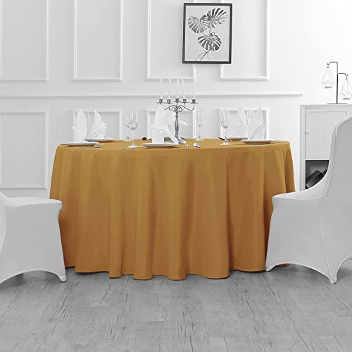 Fokitut 2 Pack Waterproof Round Tablecloth, 70 Inch, Stain Resistant and Wrinkle Polyester Table Cloth, Fabric Table Cover for Kitchen Dining, Wedding, Party, Holiday Dinner-Gold - color: Gold, size: Round-70''-2pack