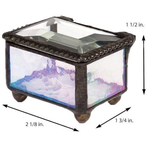 J Devlin Clear Glass Ring Box Small Keepsake Trinket Box Beveled Lid | Small clear glass ring box with beveled lid for rings earrings charms and treasured keepsakes - color: Clear