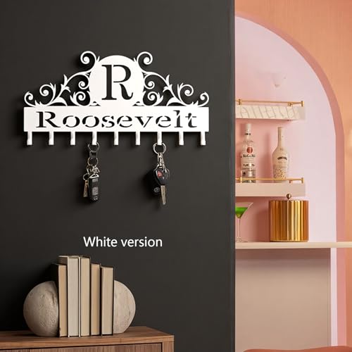 Key Holder Wall Mount with Personalized Name, Custom Metal Wall Key Holder, 6-12 Multi-Purpose Hooks for Keys, Leash & More - color: Vines