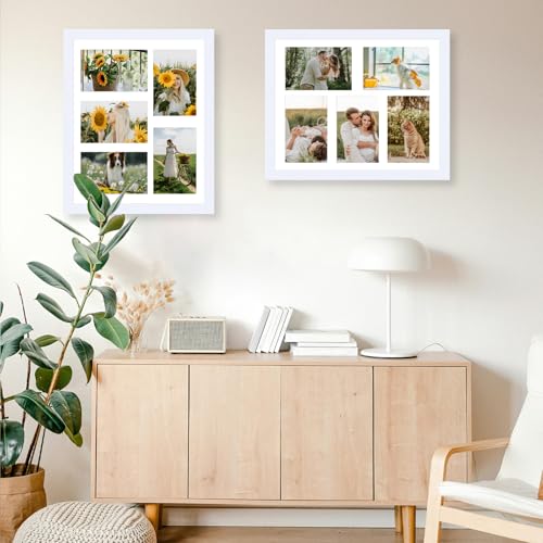 JCJMY 11x14 Collage Picture Frame with Mat, Display 5 Pcs 4x6 Photos or 11x14 Picture, Five Opening 4x6 Picture Frame Collage for Wall Hanging, Lightweight 4 x 6 Multi Photo Frame, White - color: White