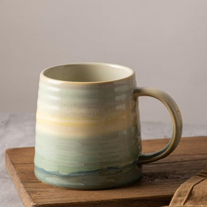 15.5oz Large Heavyweight Ceramic Mug, Reactive (Dusty Green) | 15.5oz Medium-Large, Heavy Weighted Stoneware, Reactive Transmutation Glaze, Microwave & Dishwasher Safe, Gift Box - color: Dusty Green