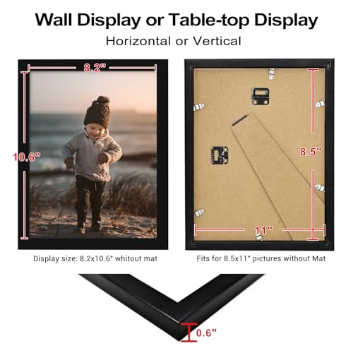 8.5x11 Picture Frame Black Set of 4, Wooden Diploma Frame with Acrylic Plexiglass for Pictures, Certificate Degree Document Frame Tabletop and Wall Mounting Display - color: Black, size: 8.5x11