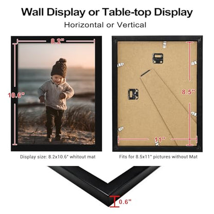 8.5x11 Picture Frame Black Set of 4, Wooden Diploma Frame with Acrylic Plexiglass for Pictures, Certificate Degree Document Frame Tabletop and Wall Mounting Display - color: Black, size: 8.5x11