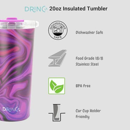 Drinco - 20 oz Stainless Steel Tumbler | Double Walled Vacuum Insulated Mug With Lid, 2 Straws, For Hot & Cold Drinks (20oz Purple Swirl) - color: 20oz Purple Swirl