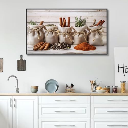 Kitchen Canva Wall Art, Spices and Herbs Large Unique Painting Canvas Print, Large Kitchen Canvas Wall Art Decor, Kitchen Canvas Wall Art Decor, Kitchen Pictures Wall Decor, Kitchen Wall Decor (Black Metal Framed, 69"x 39"| 174x98cm) - color: Black Metal